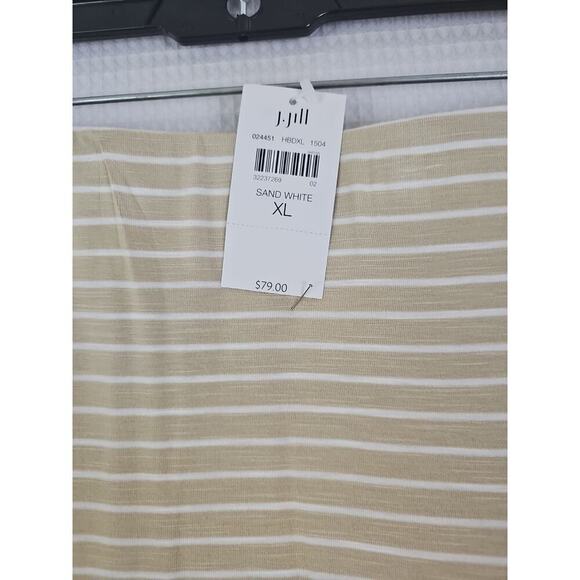 J. Jill~Woman XL~ Sand/White Striped Maxi Pull On Stretch Skirt Assimetrical Hem - Picture 8 of 13
